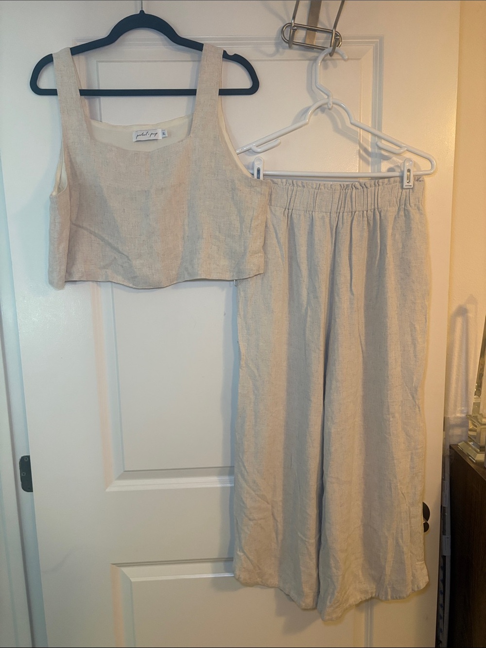 Petal & Pup Beige Linen Crop Tank and Wide-Leg Pants Set 100% Linen